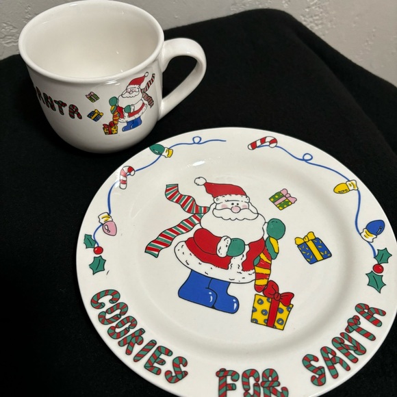 VNTG milk and cookies for santa matching plate and mug set christmas - Picture 3 of 8